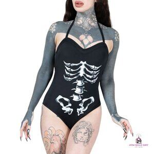 NWT Killstar Show Your Bones Skeleton One-Piece Swimsuit MD